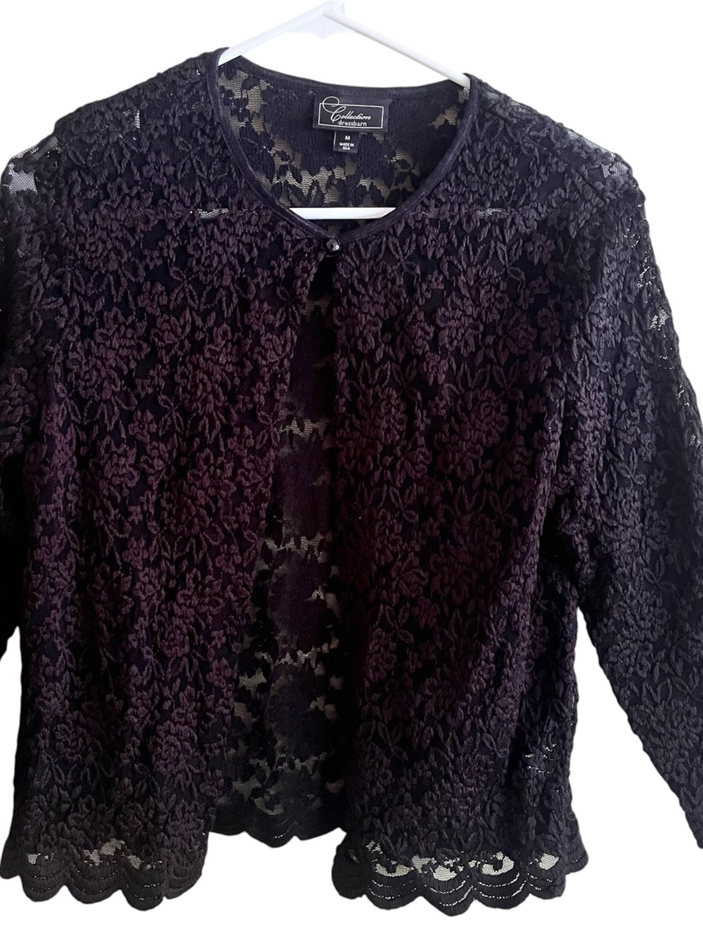 dressbarn Black Crocheted Lace Open Cardigan Medium